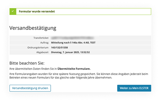 MeinElster_Übermittlungs-Bestätigung