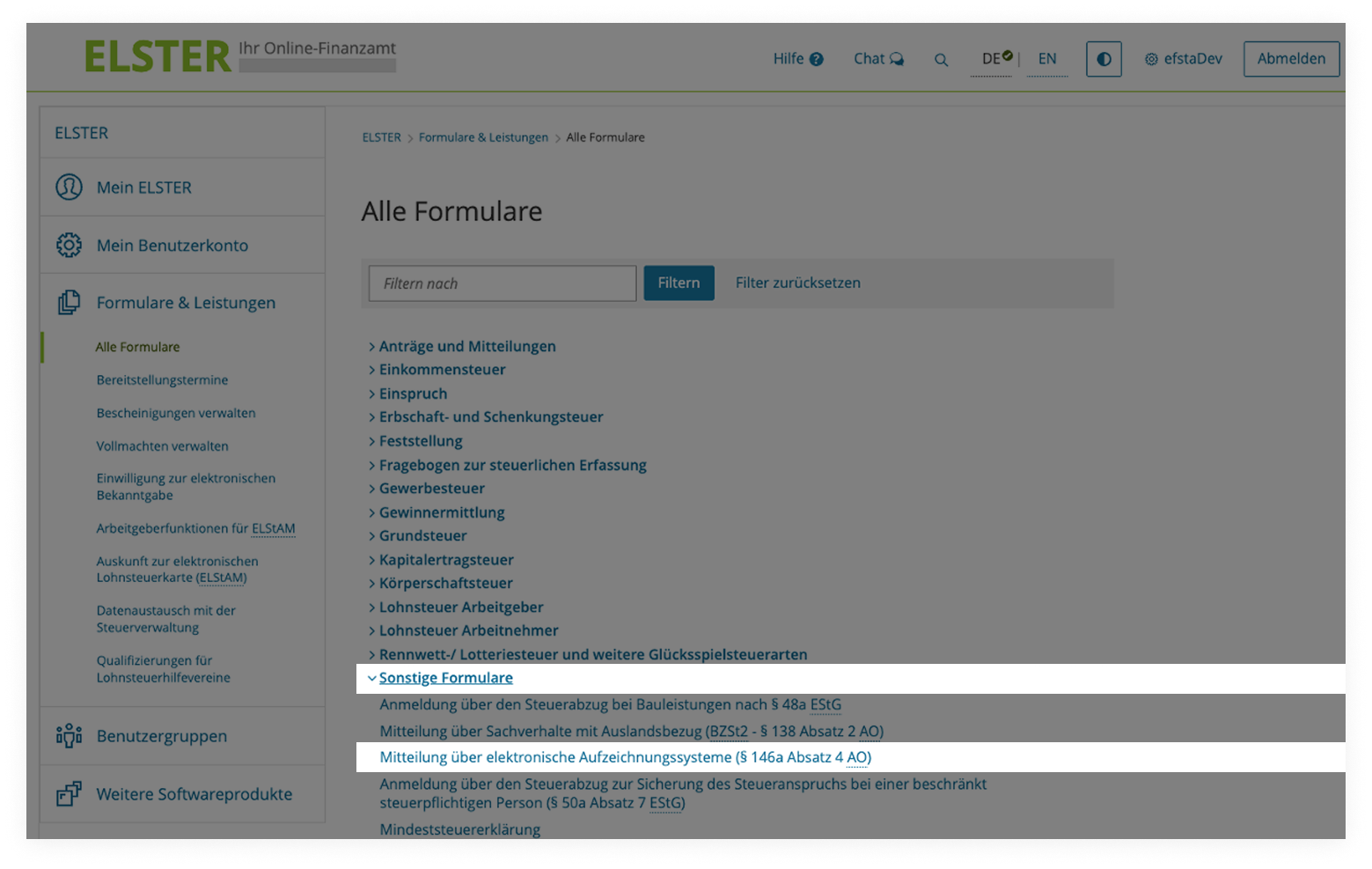 MeinElster_Untermenüs